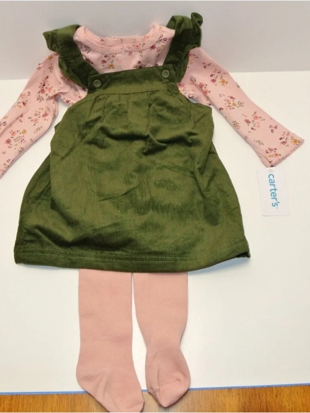 Carter's 3 Piece Olive Green Corduroy Dress & Bonus Book Variety of Sizes